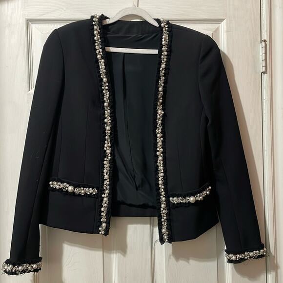 BALMAIN Embellished tulle trimmed wool and cotton blazer - Picture 5 of 11